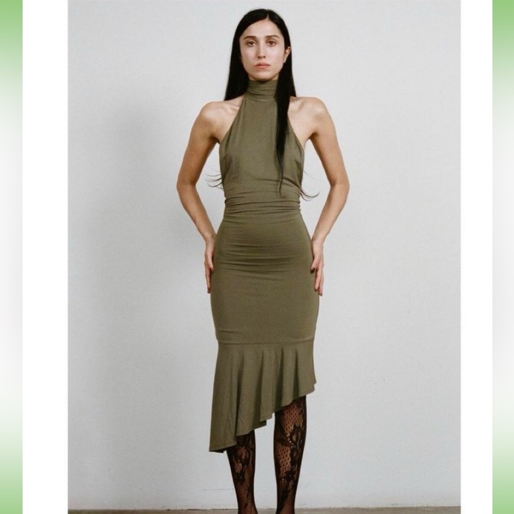 Elegant Olive Green Asymmetrical dress